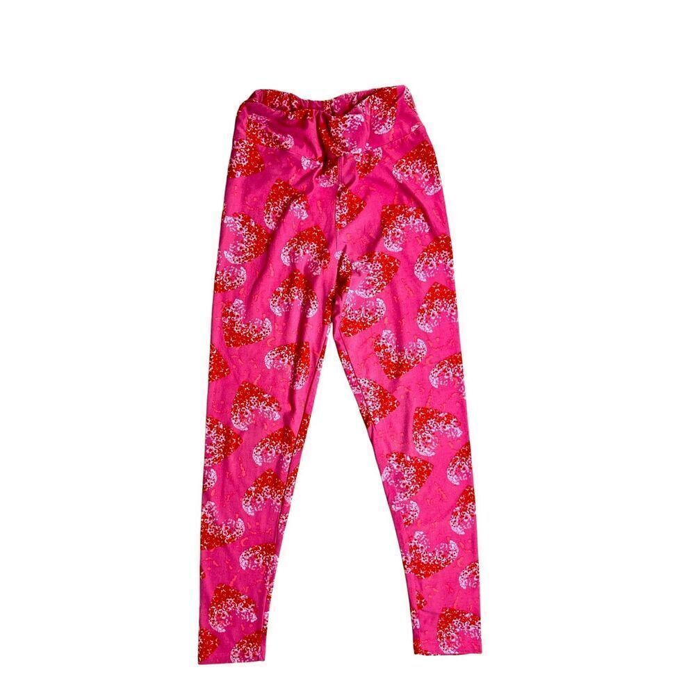 LuLaRoe Valentine's One Size Pink Red Graphic Hearts Super Soft Leggings 0-10